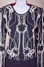 ST.JOHN Collection Women's Suit Black White Embroidered Jacket Sz 8