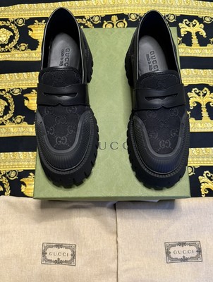 Men’s Gucci, maxi GG Supreme canvas loafers size 12 made in Italy Gucci - Leather-trimmed maxi GG canvas loafers Gucci main image 3