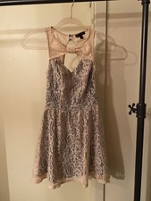 Material Girl Cream Lace High Neck Bow Sweetheart Fit And Flare Skater Dress XS