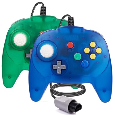 2 Pack N64 Controller Wired Game Pad Joystick für N64 Console, klares Blau+Grün