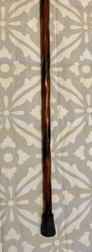 CONCORD TORTIGLIONE MENS CROOK HANDLE ACACIA WOOD CARVED SPIRAL WALKING CANE - Picture 3 of 4