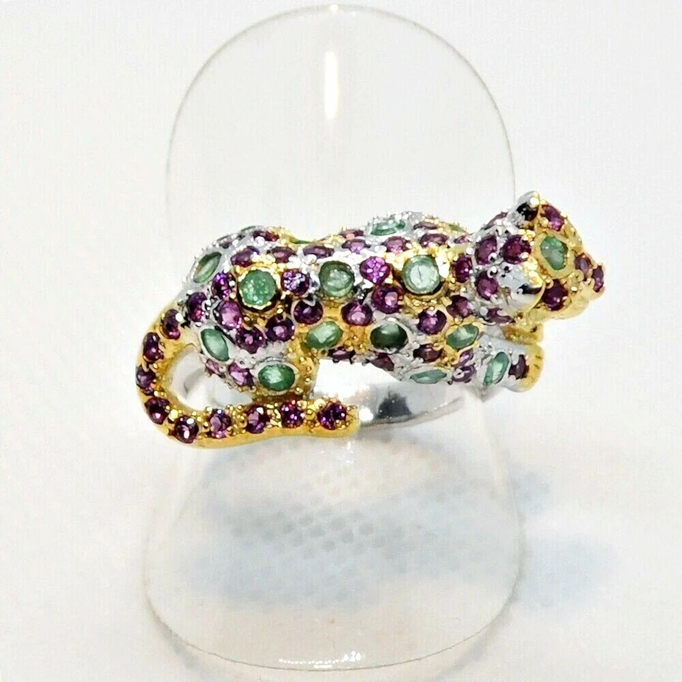 Rhodolith Smaragd Ring TIGER 925 Silber 585 Bicolor vergoldet 17,8 mm 56 - Bild 2 von 4