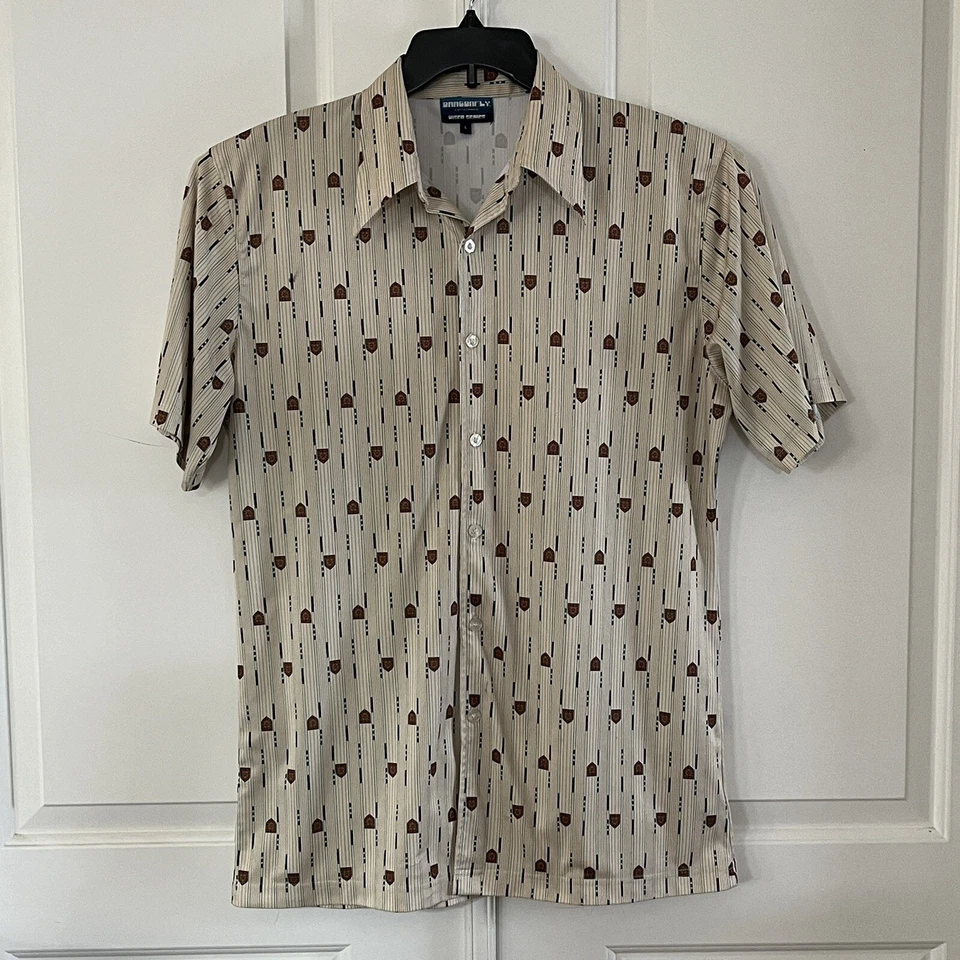 Camisa Dragonfly Disco Series Adulto Grande Beige Geométrica Retro Abotonada Para Hombres Foto 2 de 4