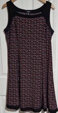 Chaps XL Vintage Patterned Midi Scoop Sleeveless Dress.  Black, Fuschia& White 
