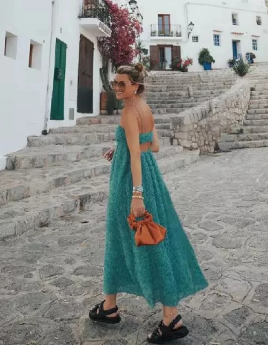 BNWT Zara Long Sea Green Textured Applique Midi Dress Size M eBay
