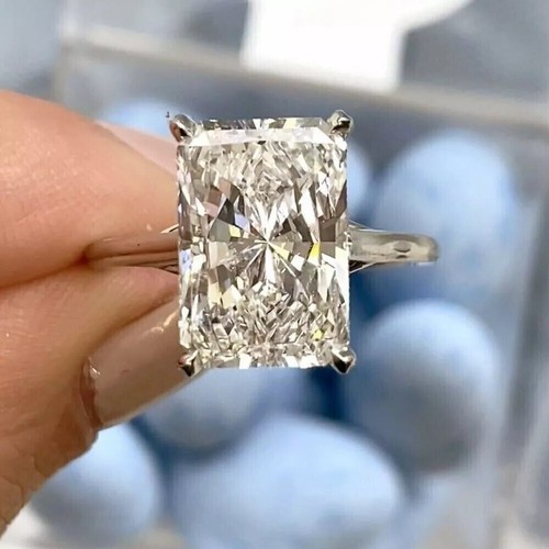 4Ct Radiant Cut VVS1 Real Moissanite 14k Gold Plated Solitaire Engagement Ring - Picture 4 of 4