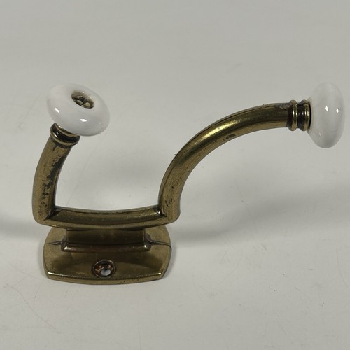 Vintage Brass Porcelain Knob Hooks Wall Mount Towel Hanger Coat Hooks - Picture 3 of 16
