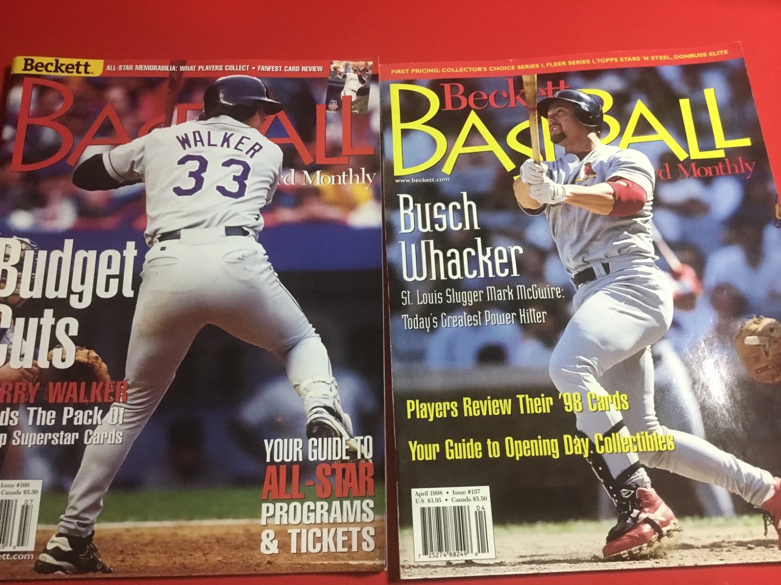 (2) 1998 ISSUES OF BECKETTS BASEBALL CARD MONTHLY MAGAZINE MCGUIRE
