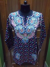 100 COTTON TOP BLOUSE S 38" ETHNIC HANDMADE NEEDLE WORK EMBROIDERY KURTA TUNIC