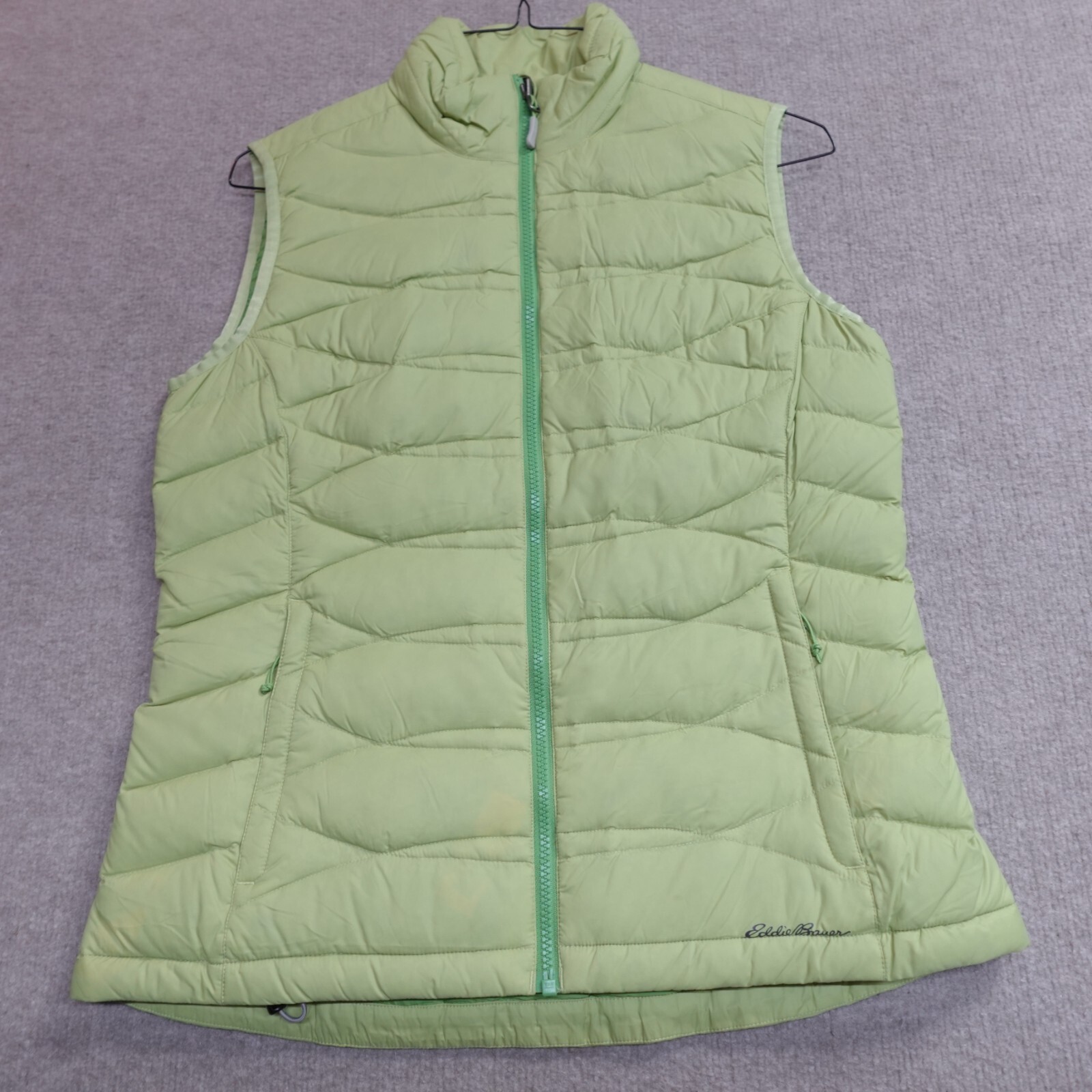 Eddie Bauer Womens Medium Green Quilted Down Puffer Vest Full Zip  