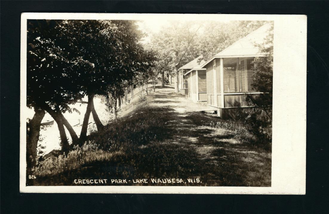 McFarland Wisconsin WI 1925 RPPC Hill Path Crescent Park Cabin Row Lake
