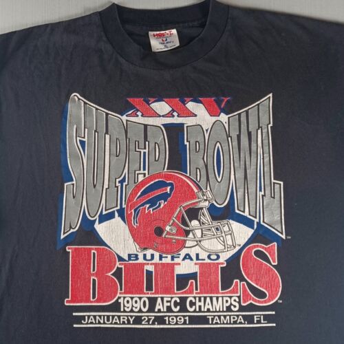 Buffalo Bills Vintage 90s Super Bowl XXV Shirt Mens XL Hef-T Black USA Mafia