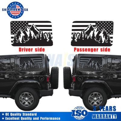2 Pcs USA Flag Decal Rear Window Sticker for Jeep Wrangler JK JL 4-Door 2011+