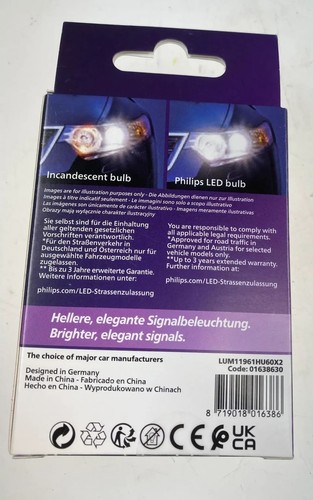 Original Philips Ultinon Pro6000 W 5W LED glass base bulb with road approval - Picture 2 of 2