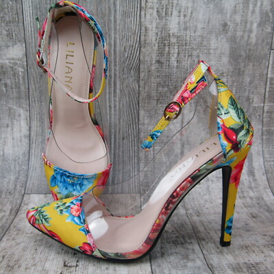 Womens High Heels Ankle Strap Stiletto Heel Sandals Shoes Floral