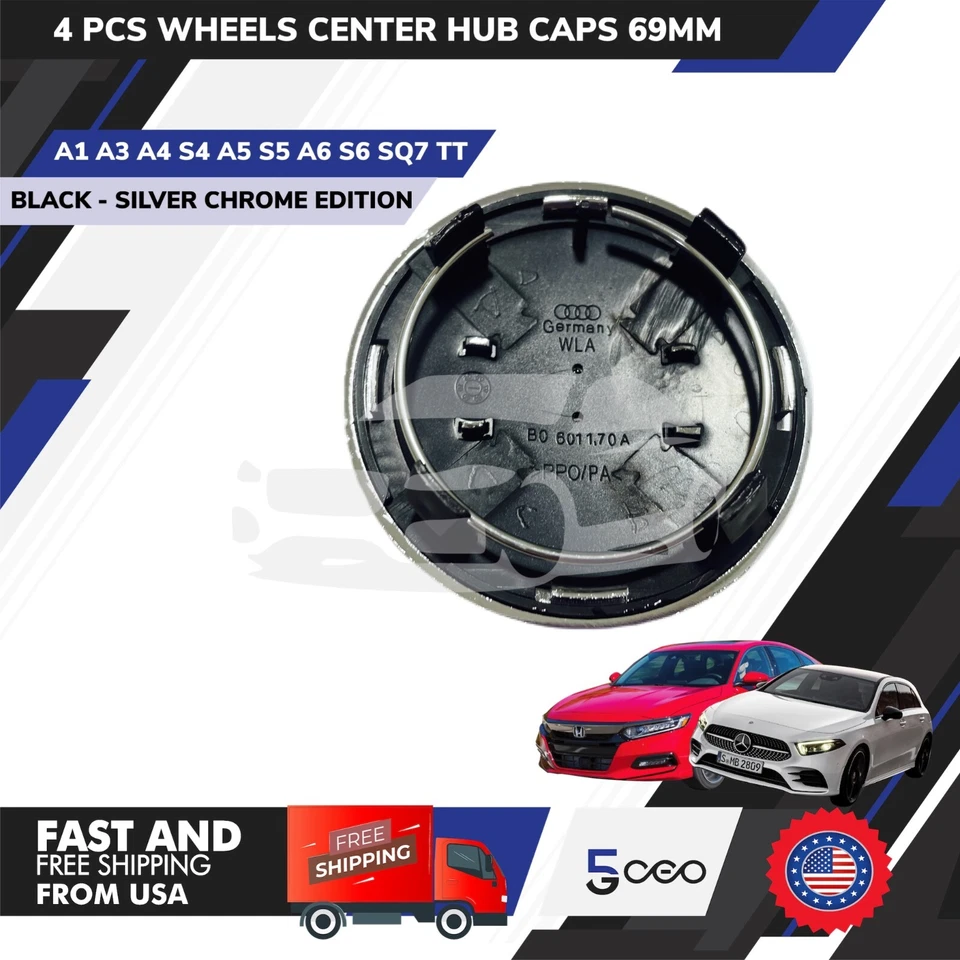 ЦЕНТРАЛЬНЫЕ КОЛПАКИ СТУПИЦЫ КОЛЕСА AUDI SILVER CHROMO 4 ШТ 69 ММ ОБОД TAPA B0601170A ОТ ОРИГИНАЛЬНОГО ПРОИЗВОДИТЕЛЯ. - Изображение 3 из 4