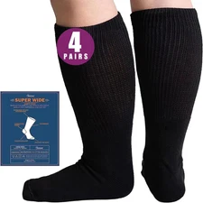Extra Width Socks for Swollen Feet-4 Pairs Bariatric Hospital Socks Lymphedema D
