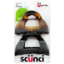 Scunci No-Slip Grip 5.5 cm Jaw Clips, women 2 Count Pack of 1 , Black
