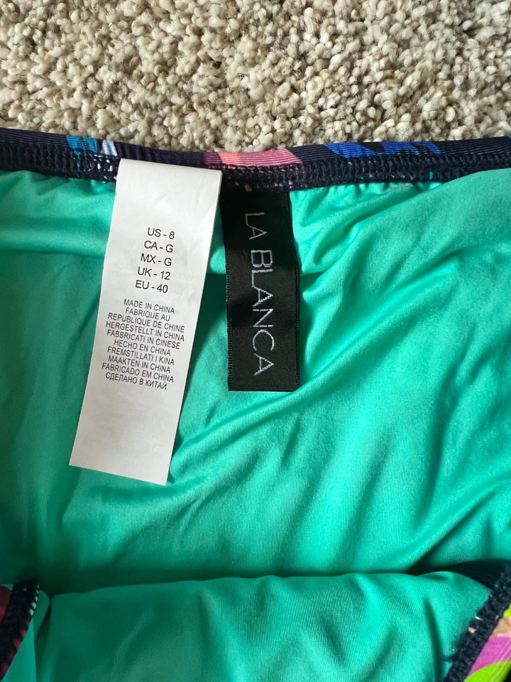 Nuevo con etiquetas Traje de baño La Blanca multicolor estampado floral tropical 2 piezas talla 8 y 12 Foto 3 de 4