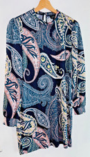Next Long Sleeved High Neck Blue&Multicoloured Paisley Print Mini Dress-Size-12
