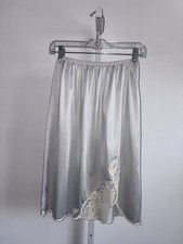 Vtg Vanity Fair Half Slip Skirt Light Blue Gray Small Lace Slit Nylon Antron