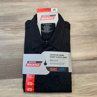 NWT NEW Dickies Work Shirt Temp Control Flex Mens Large L Black Short Sleeve