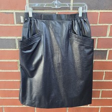 Vintage 70s PaperTag Faux Leather Knee High Skirt With Pockets And Tags USA Made