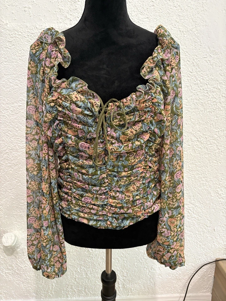 Blusa Free People Boho Floral Manga Larga Talla Grande | Top Túnica Estilo Campesino Foto 4 de 4