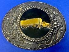  Semi Truck Trucker Trucking Driver Centerpiece on Vintage Western Belt Buckle