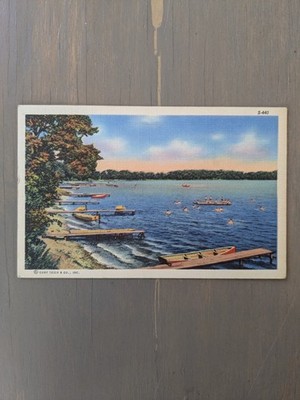Vintage Linen Postcard CT Small Lake Scenes S-440 Posted Columbus Nebraska 1940s