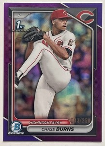 Chase Burns 1st Bowman 2024 Draft Chrome Purple Refractor RC #BDC-55 /250 | Reds
