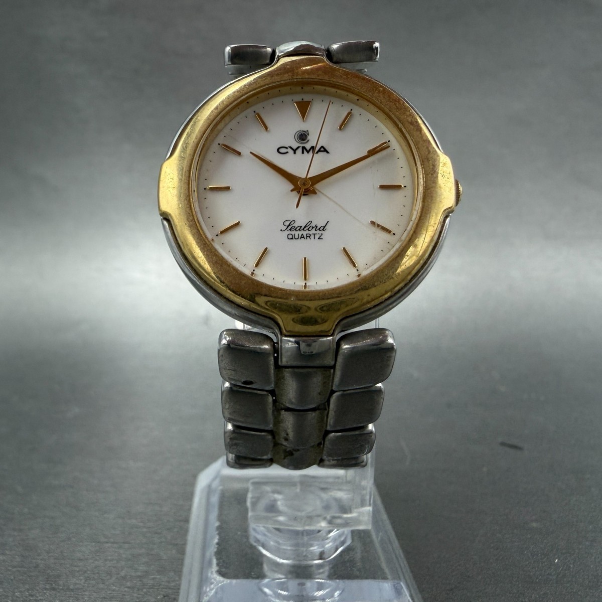 Cyma Sealord Watch Men 31mm White Dial Two Tone Round 304 New 