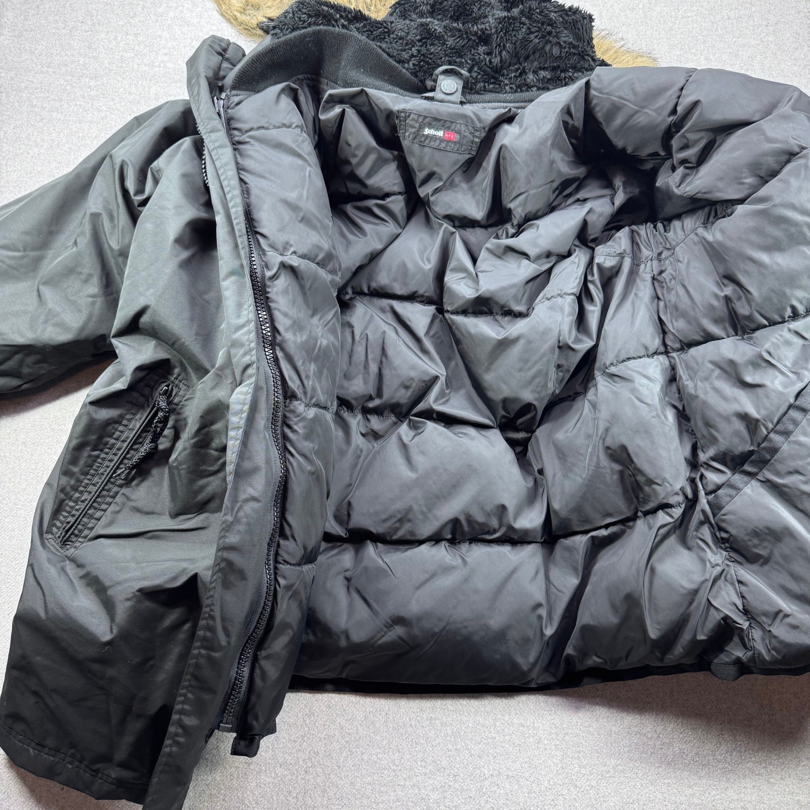 Schott Parka Coat Men Medium Black N-3B Fur Lined Puffer Bomber Jacket Insulated