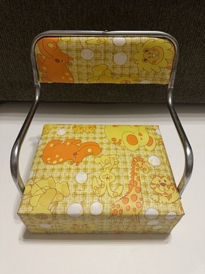 Vtg 60-70's Booster Seat Portable Toddler Child Gold Vinyl Chrome Metal ANIMALS