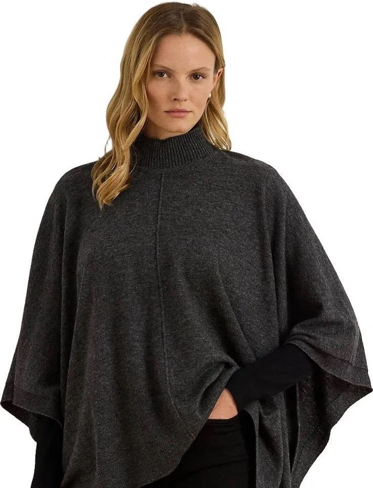 Lauren Ralph Lauren Knit Poncho Wrap Charcoal Heather One Size NWT