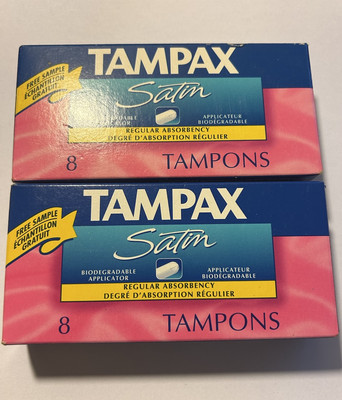 Tampax satin 8 count regular absorbency New unopened boxes Lot of 2