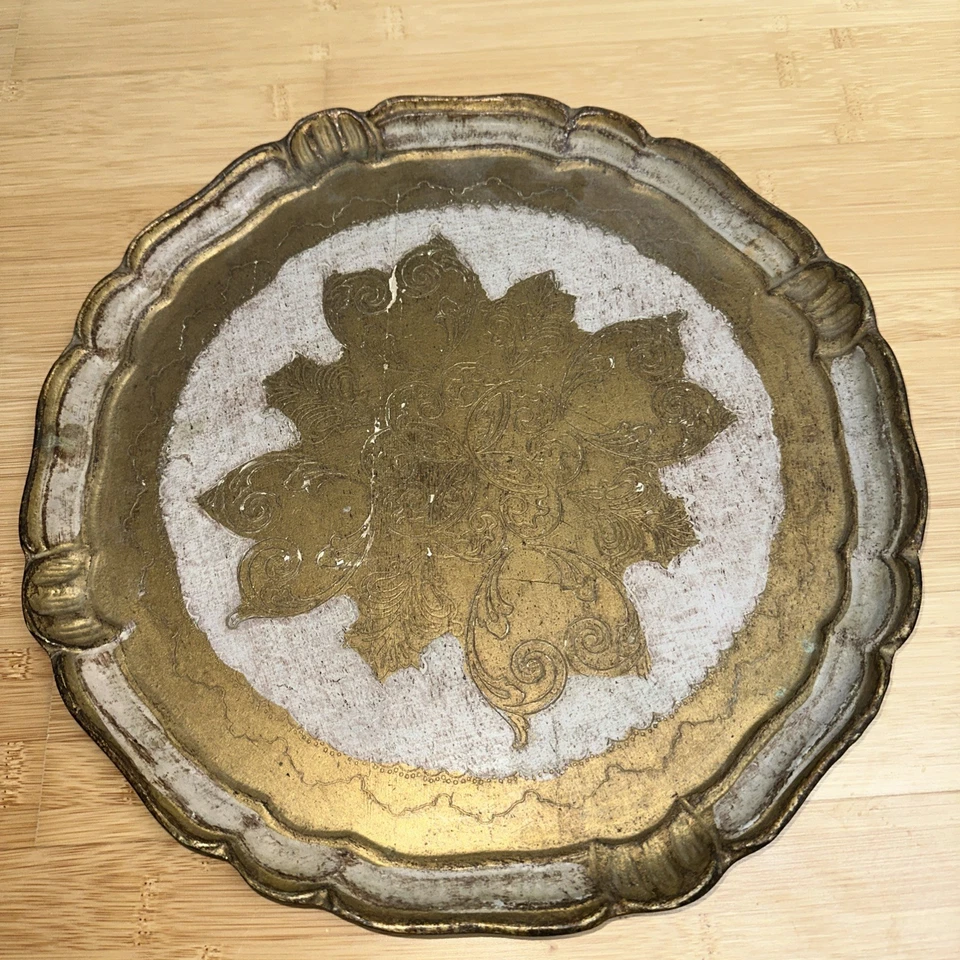 Florentiner Tablett gold Holz Serviertablett Vintage  Florenz/Italy  ca. Ø 34 cm