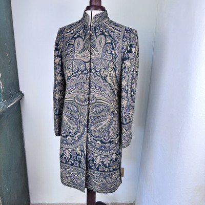 Vintage Pashmina Kashmiri Paisley Mantel UK 10-12 weich gewebt Mandarinkragen