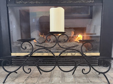 Black Metal Scrollwork 5-Plate Fireplace Candelabra for Pillar Candle Holder