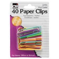 Jumbo Vinyl Coated Paper Clips Assorted Colors - 40-Pack for Office Use
