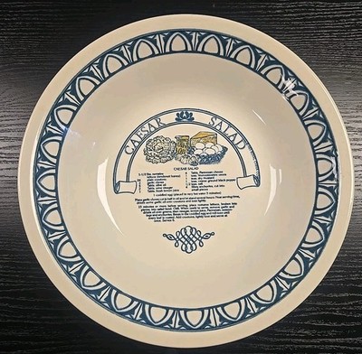 1983 CAESAR SALAD 12'' Serving Bowl w/Recipe Garden Classic Royal China USA Made