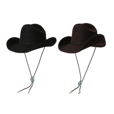 Panama Hat Cowboy Costume Classical Hat with Decorative Bolo Tie Old Fashion Hat