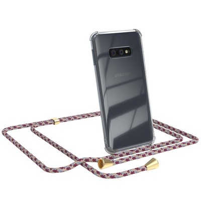 Für Samsung Galaxy S10e Hülle mit Kette Band Handy Case zum Umhängen Rot Beige