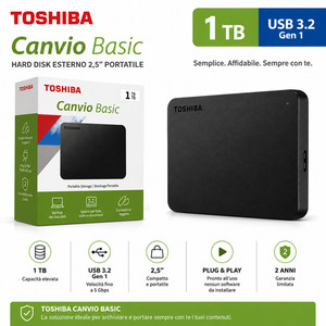 Toshiba Canvio Basics 1TB Hard Disk Esterno Portatile 2.5” PC Mac Console USB3.2