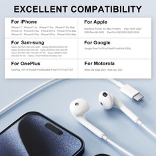 USB C Wired Earphones Headphones with Mic for iPhone 17 16 15 Samsung Pixel