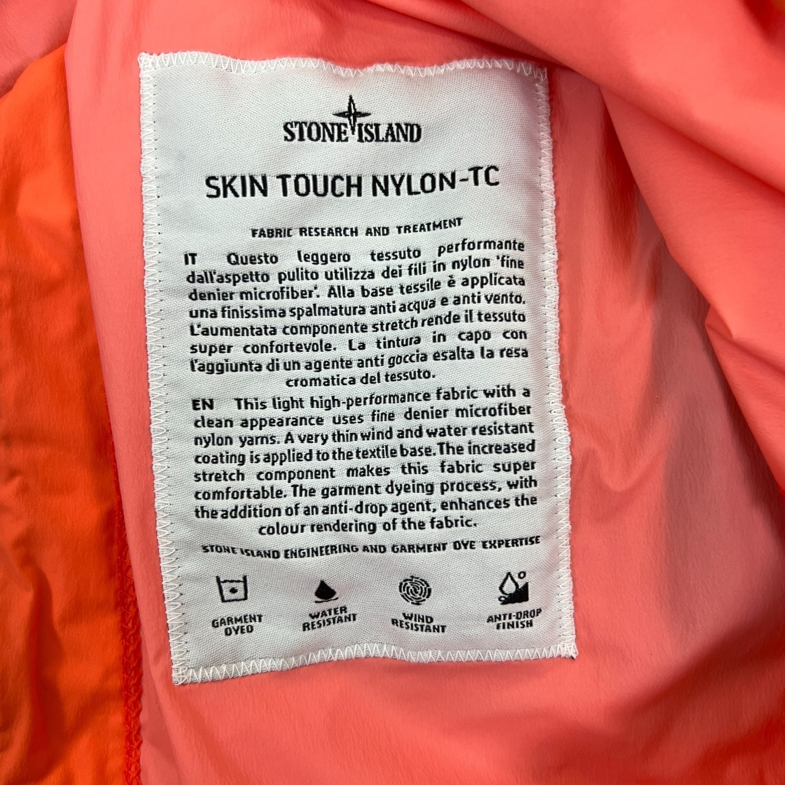 Stone Island Men's Skin Touch Packable Nylon Jacket in Lobster Red (Orange) - product detail image 15