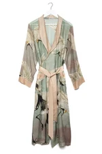 ONE HUNDRED STARS Dressing Gown Stork Aqua Bird Kimono Dress Duster Coat Long