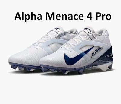 Nike Alpha Menace 4 Pro White Navy Blue Football Cleats Mens