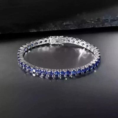 Lab Created Sapphire 4MM Round Cut Beauty Tennis Bracelet 14K White Gold Plated