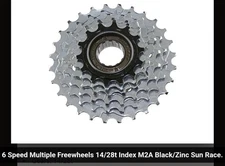 NEW 6 SPEED CASSETTE 14/28T , BLACK/ZINC,SUN RACE MULTI SPEED BICYCLES